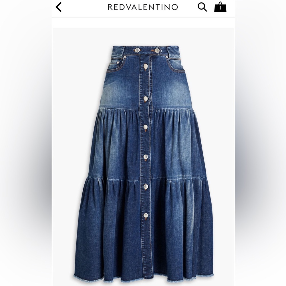 Red Valentino tiered faded denim midi skirt